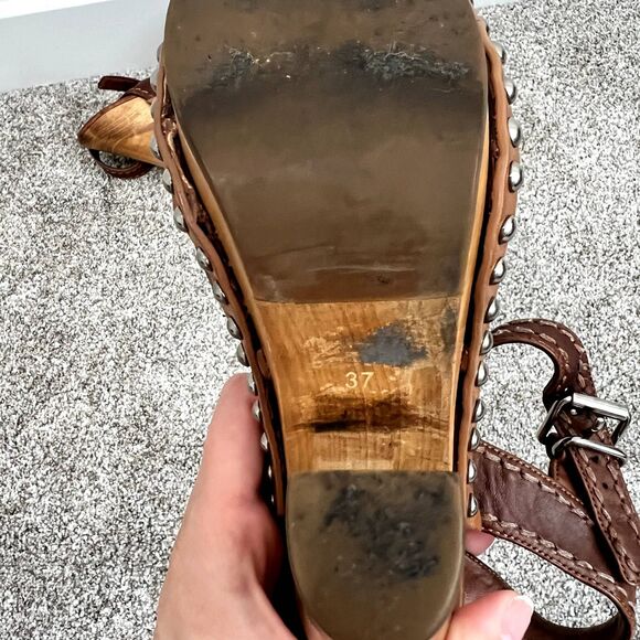 Miu Miu Bow Wood Heels Sandals Platform Shoes Studs 37 - Picture 11 of 14